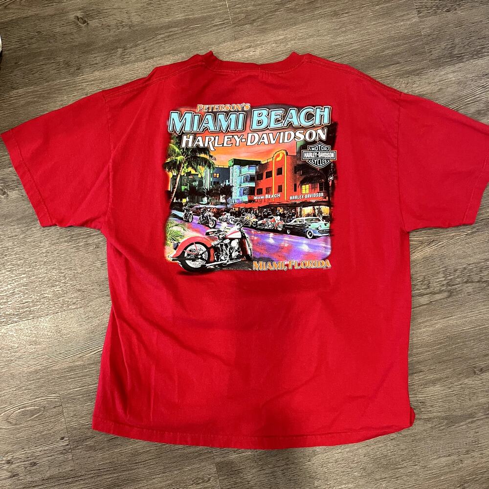 Harley Davidson Miami Beach Red Graphic Biker Motorcycle Tee 2XL